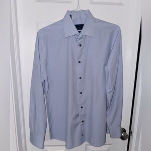 David Donahue Trim Fit Blue Microcheck Dress Shirt, 16.5, 34/45